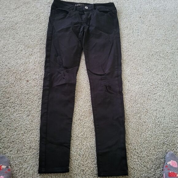 American Eagle Size 2 Jegging Super Stretch‎ X Jeans Medium Black Distressed - Picture 9 of 11